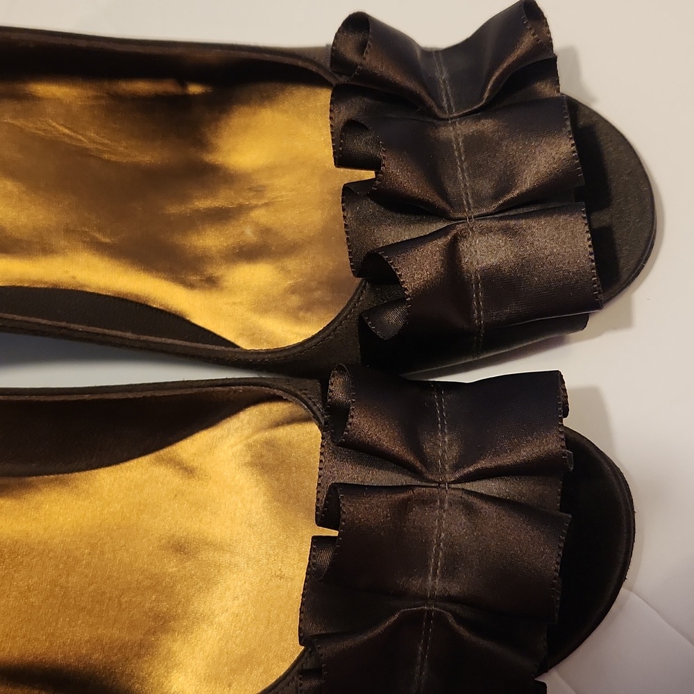 Stuart Weitzman Satin High Heel Open Toe Pumps With Bow Detail In Brown Size 9M - Picture 9 of 11